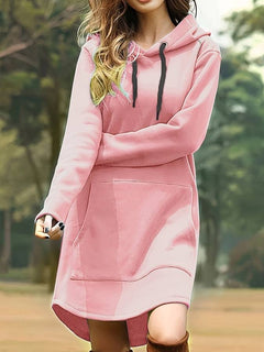 Damen-Lang Kapuzenpullover Kleider | Lässig in Rosa