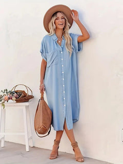 Lina - Denim Kleid - Fledermausärmel in Hellblau