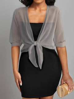 Skyla - Elegante Bluse mit offener Vorderseite für Damen in Hellgrau