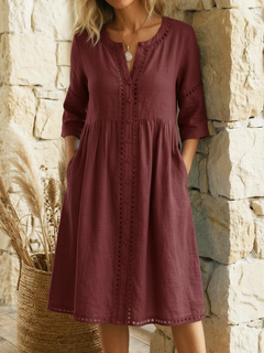 Harlow - Premium-Leinen-Midikleid in Weinrot