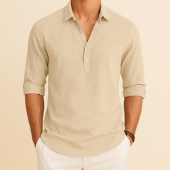 Christopher | Herren Klassisches Langen Ärmeln Henley Poloshirt in Beige
