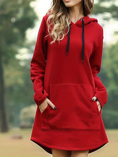 Damen-Lang Kapuzenpullover Kleider | Lässig in Rot