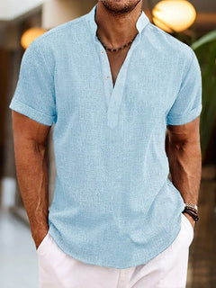 Pablo | Herren Henley Hemd mit Stehkragen in Hellblau