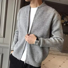 Elegante klassische Herrenstrickjacke mit Reißverschluss - Aljoscha in Grau