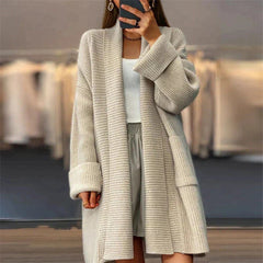 Elegante lange Strickjacke - Tilda in Aprikose