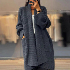Elegante lange Strickjacke - Tilda in Grau