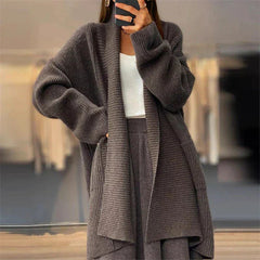 Elegante lange Strickjacke - Tilda in Kaffee