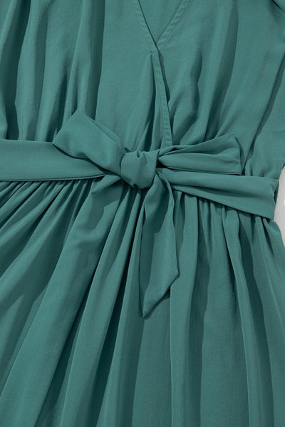 Damen Maxikleid mit Gürtel und V-Ausschnitt