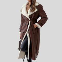 Luxuriöser eleganter Trenchcoat aus Leder - Finja in Braun