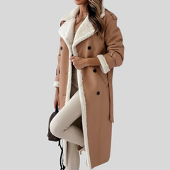 Luxuriöser eleganter Trenchcoat aus Leder - Finja in khaki