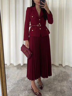 Elegantes Set aus Blazer und Rock für Damen - Yolande in Weinrot