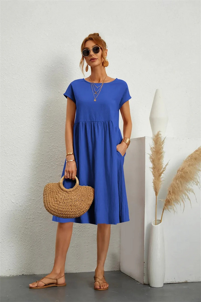 Elegantes Damen Sommerkleid mit Tasche | Midi