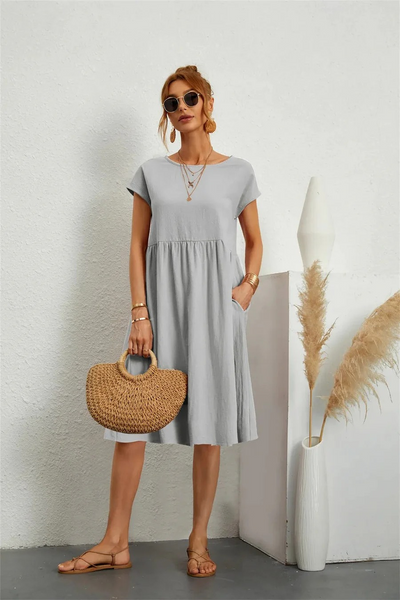 Elegantes Damen Sommerkleid mit Tasche | Midi