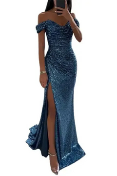 Elegantes Glitzer-Abendkleid für Damen | Maxi in Blau