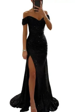 Elegantes Glitzer-Abendkleid für Damen | Maxi in Schwarz
