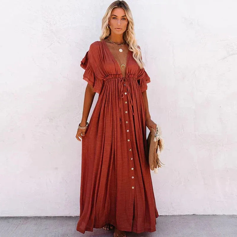 Elegantes langes Bohème-Sommerkleid für Damen | Maxi