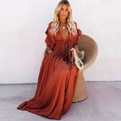 Elegantes langes Bohème-Sommerkleid für Damen | Maxi