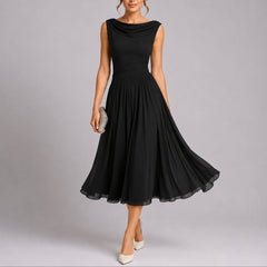 Elfriede | Elegantes Plissee-Midi-Kleid für Hochzeitsgäste im Herbst in Schwarz