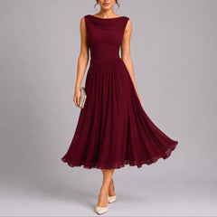 Elfriede | Elegantes Plissee-Midi-Kleid für Hochzeitsgäste im Herbst in Rot