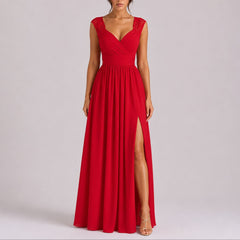 Amelie | Elegantes Spitzen-Maxi-Kleid für Hochzeitsgäste im Herbst in Rot