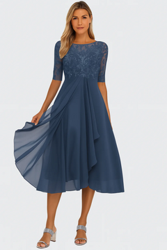 Elegantes Vintage Hochzeitsgastkleid für Damen | Midi in Blau