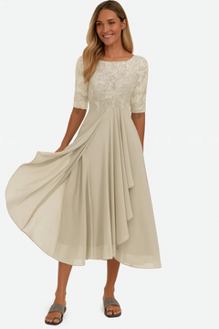 Elegantes Vintage Hochzeitsgastkleid für Damen | Midi in Gold