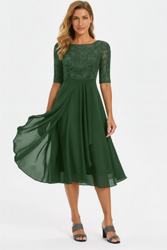 Elegantes Vintage Hochzeitsgastkleid für Damen | Midi in Grün