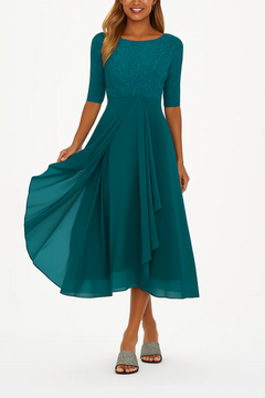 Elegantes Vintage Hochzeitsgastkleid für Damen | Midi in Petrol