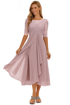 Elegantes Vintage Hochzeitsgastkleid für Damen | Midi in Rosa