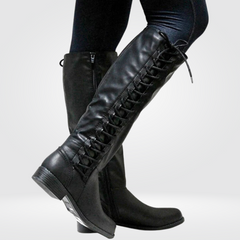 Cornelia | Damen Blockabsatz Kniehohe Stiefel in Schwarz