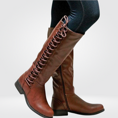 Odette | Damen Elegant Kniehohe Stiefel Mit Blockabsatz in Braun
