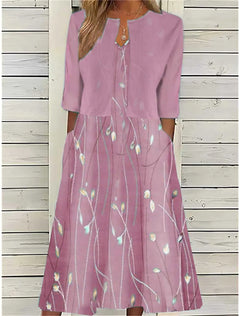 Elise | Zweiteiliges Blumen Midikleid in Rosa