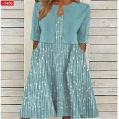 Elise | Zweiteiliges Blumen Midikleid in Grünblau
