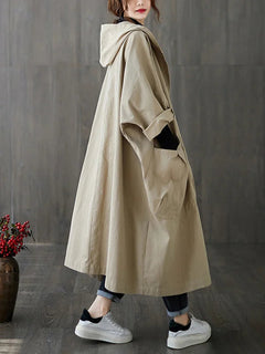 Ella | Damen Langer Wasserdichter Kapuze Trenchcoat in Beige