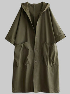 Ella | Damen Langer Wasserdichter Kapuze Trenchcoat in Grün