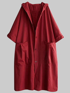 Ella | Damen Langer Wasserdichter Kapuze Trenchcoat in Rot