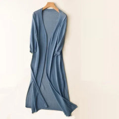 Elsbeth | Damen Langer Cardigan Offen Maxi Strickjacke in Blau