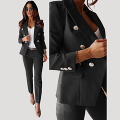 Elske | Damen Zweireiher Blazer Hosenanzug Set in Schwarz
