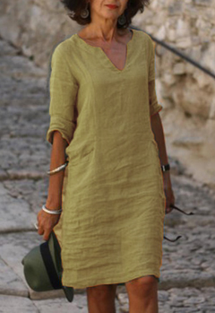 Elvy | Elegantes Kleid mit V-Ausschnitt in Olivgrün