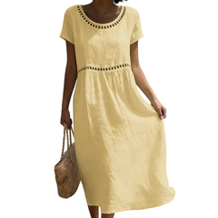 Emilia | Leinenlook-Midikleid mit Spitze in Gelb