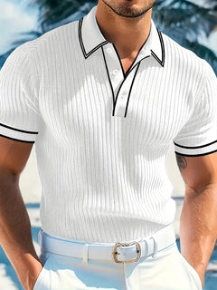 Emilio | Herren geripptes maßgeschneidertes Poloshirt in Weiß