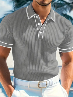 Emilio | Herren geripptes maßgeschneidertes Poloshirt in Grau
