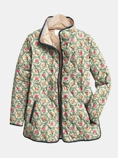 Emma | Damen Vintage Blumen Kunstdruck Steppjacke in Grün