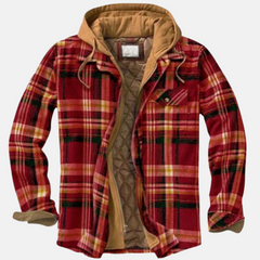 Erich | Herren Warme Karierte Jacke mit Knopfleiste in Rot/Khaki