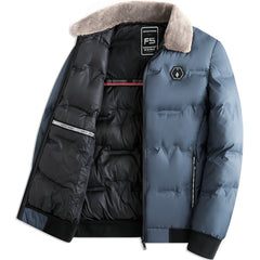Erik | Herren Gesteppte Thermojacke mit Fellkragen in Blaugrau
