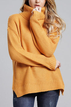 Grobstrickpullover Damen | Rollkragenpullover mit Langen Ärmeln in Gelb