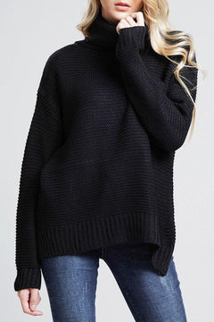 Grobstrickpullover Damen | Rollkragenpullover mit Langen Ärmeln in Schwarz