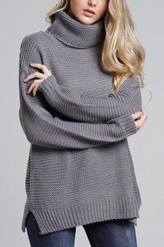 Grobstrickpullover Damen | Rollkragenpullover mit Langen Ärmeln in Grau