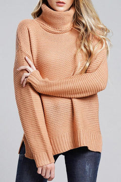 Grobstrickpullover Damen | Rollkragenpullover mit Langen Ärmeln in Orange