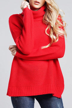 Grobstrickpullover Damen | Rollkragenpullover mit Langen Ärmeln in Rot